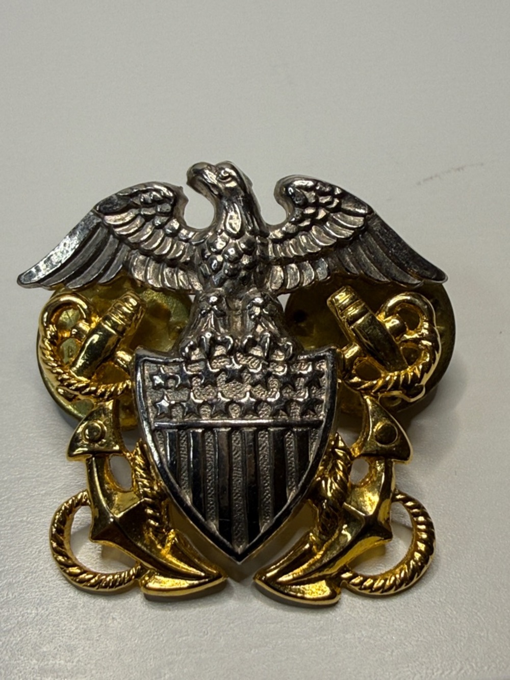 VTG Eagle Shield Anchor Military-WWII Pin brooch Silver & Gold filled stamped